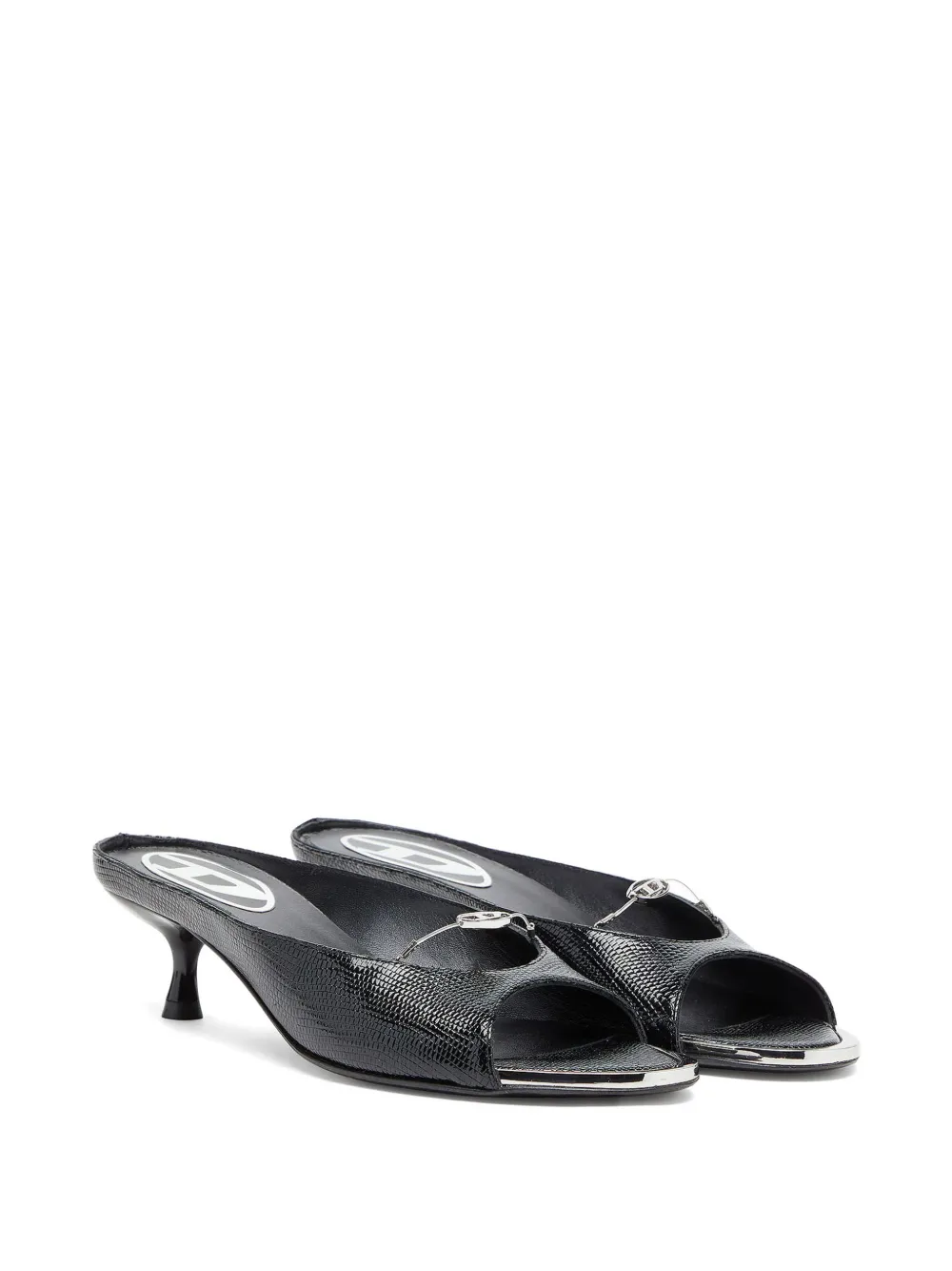 Diesel D-Diam`s lizard-effect Oval D sandals Zwart