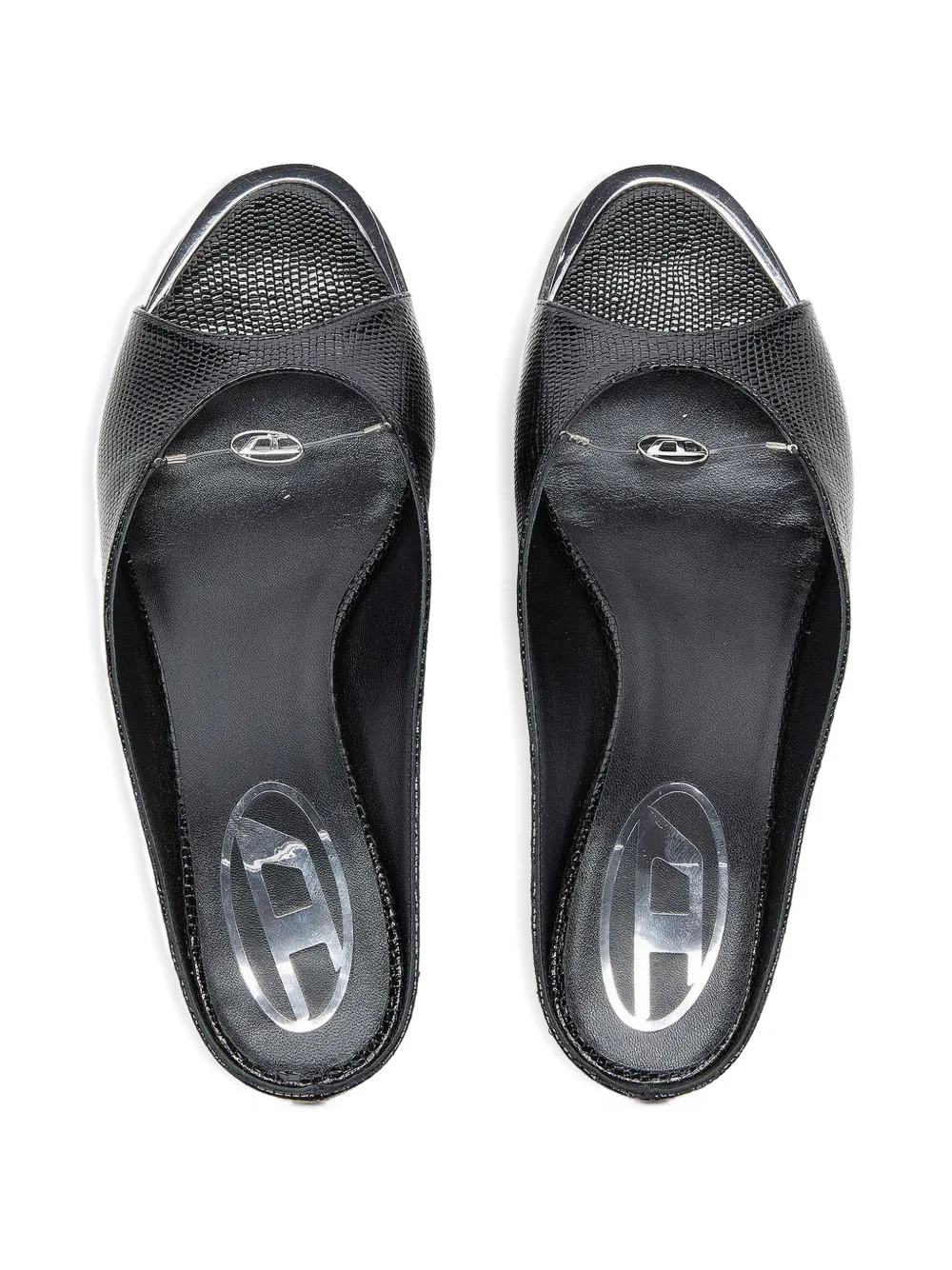 Diesel D-Diam`s lizard-effect Oval D sandals Zwart