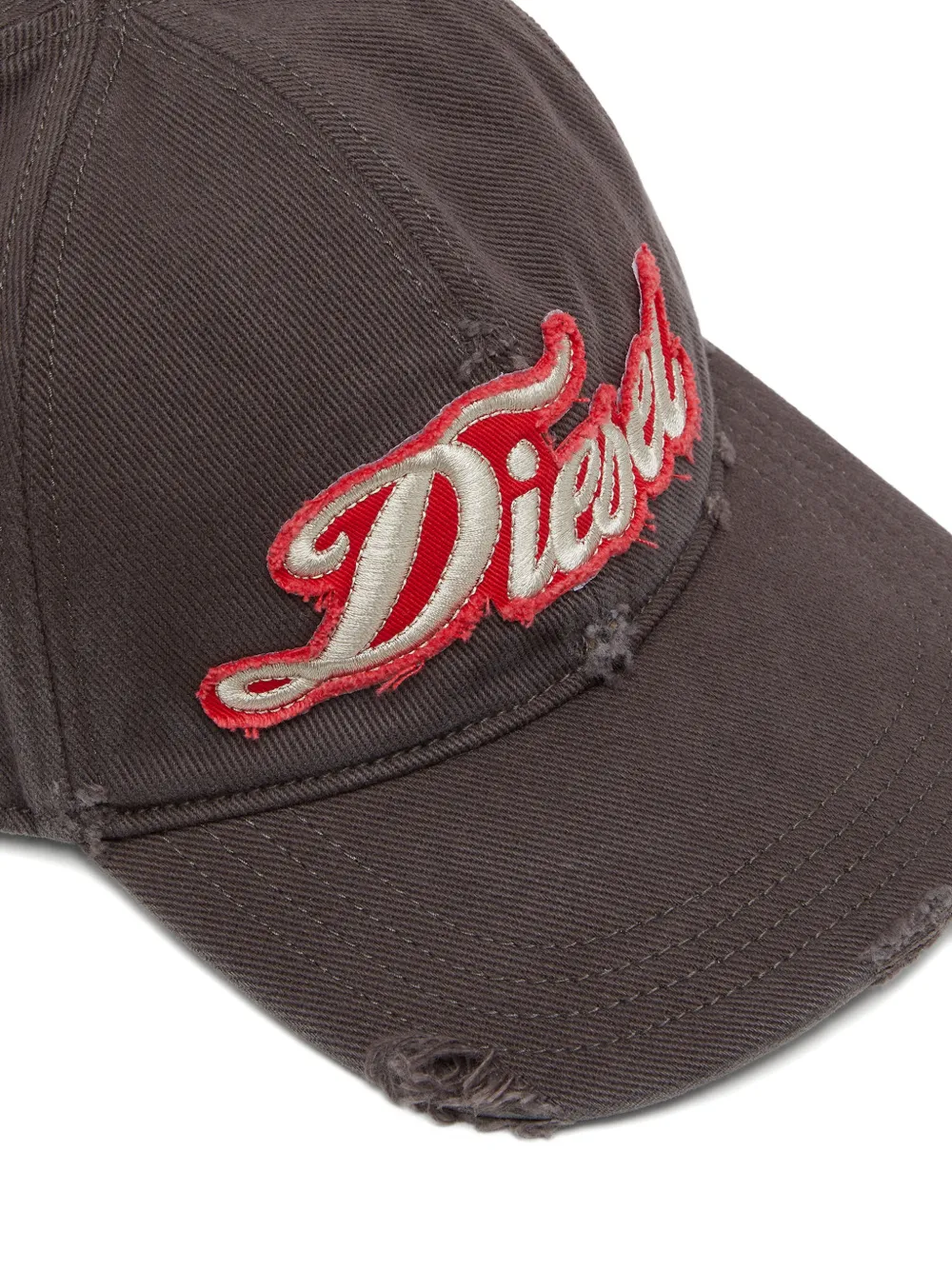 Diesel C-Ursiv gerafelde honkbalpet met logo-patch Bruin