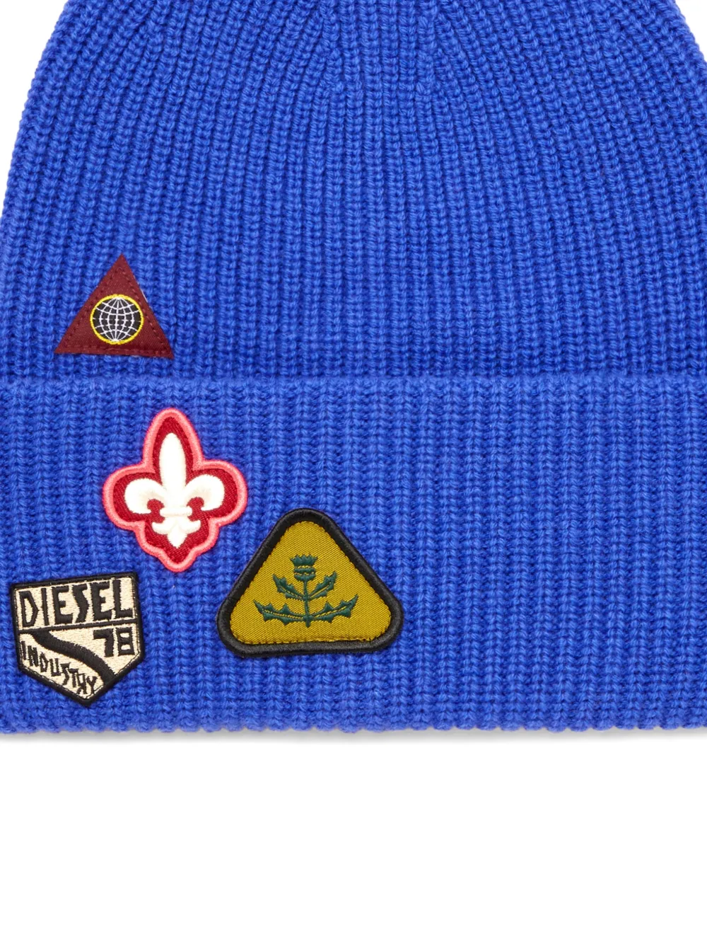 Diesel K-Phat ribgebreide muts met patch Blauw