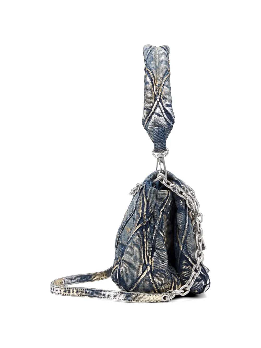 Diesel Schoudertas van metallic denim met D-bedel Blauw