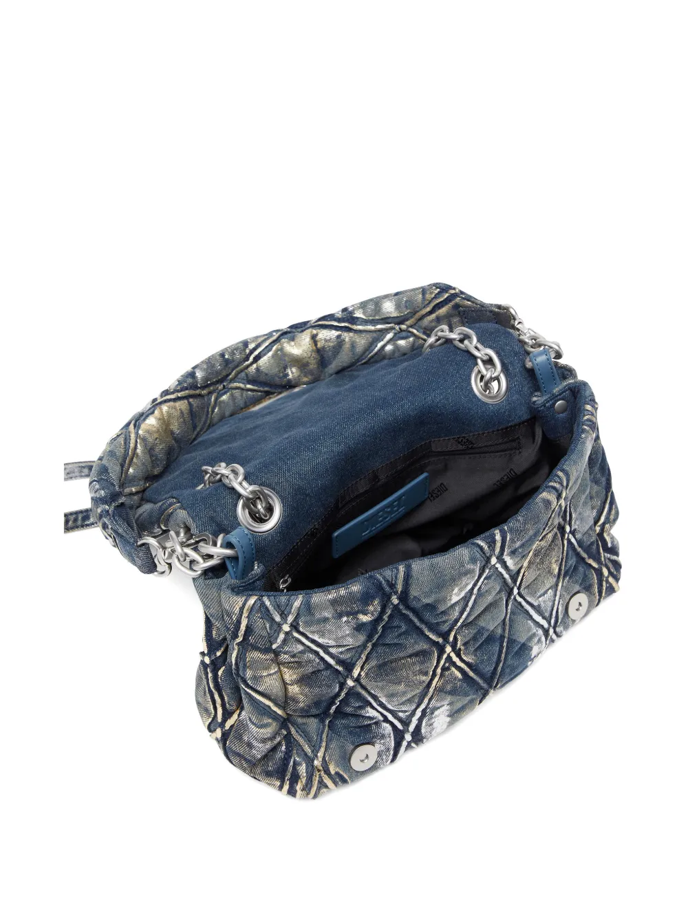 Diesel Schoudertas van metallic denim met D-bedel Blauw