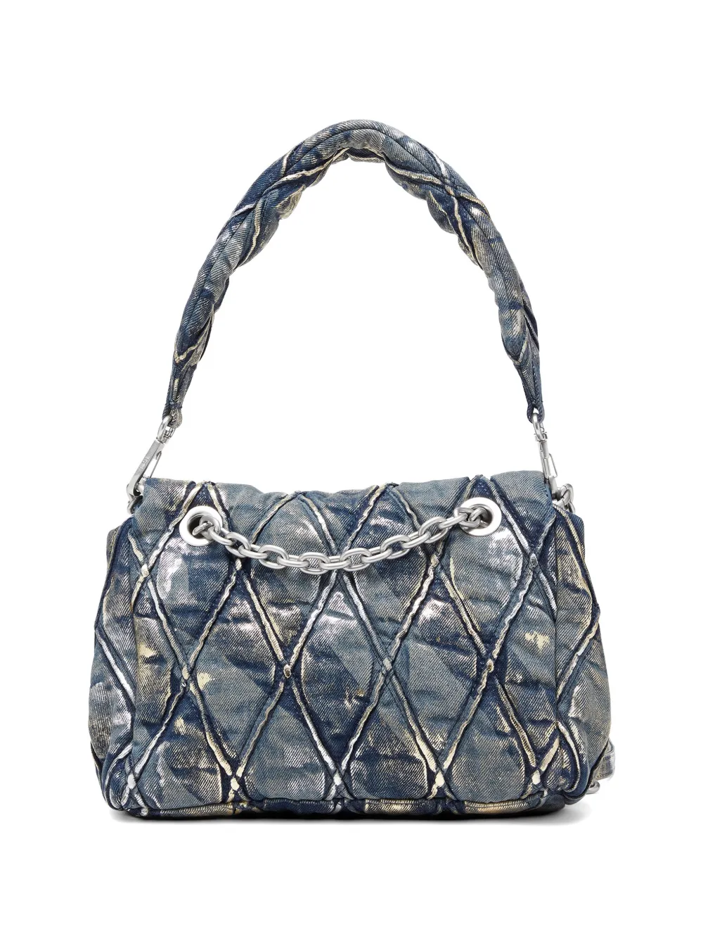 Diesel Schoudertas van metallic denim met D-bedel Blauw