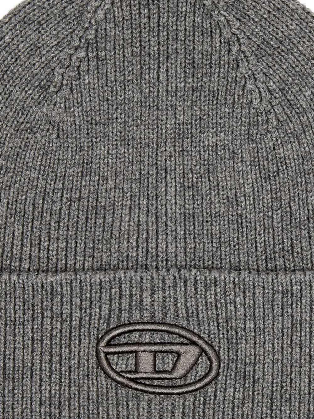 Diesel Ribgebreide muts met geborduurd logo Grijs