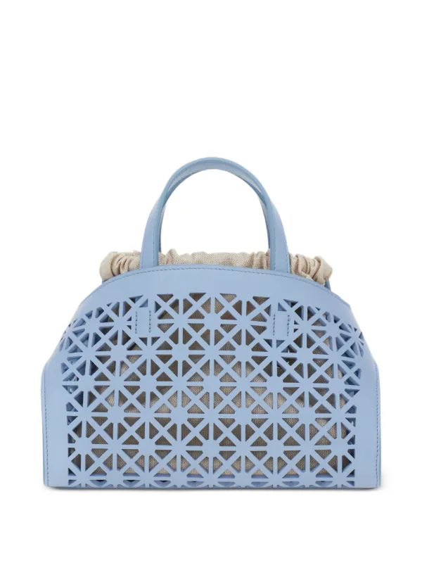 バッグ Salvatore Ferragamo Wool Knitted Bag Ferragamo Mini Hug crochet-knit Tote Bag | Blue | FARFETCH