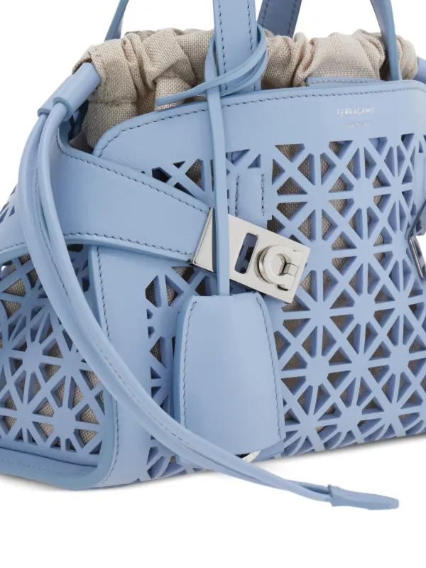 Ferragamo Mini Hug crochet-knit Tote Bag | Blue | FARFETCH