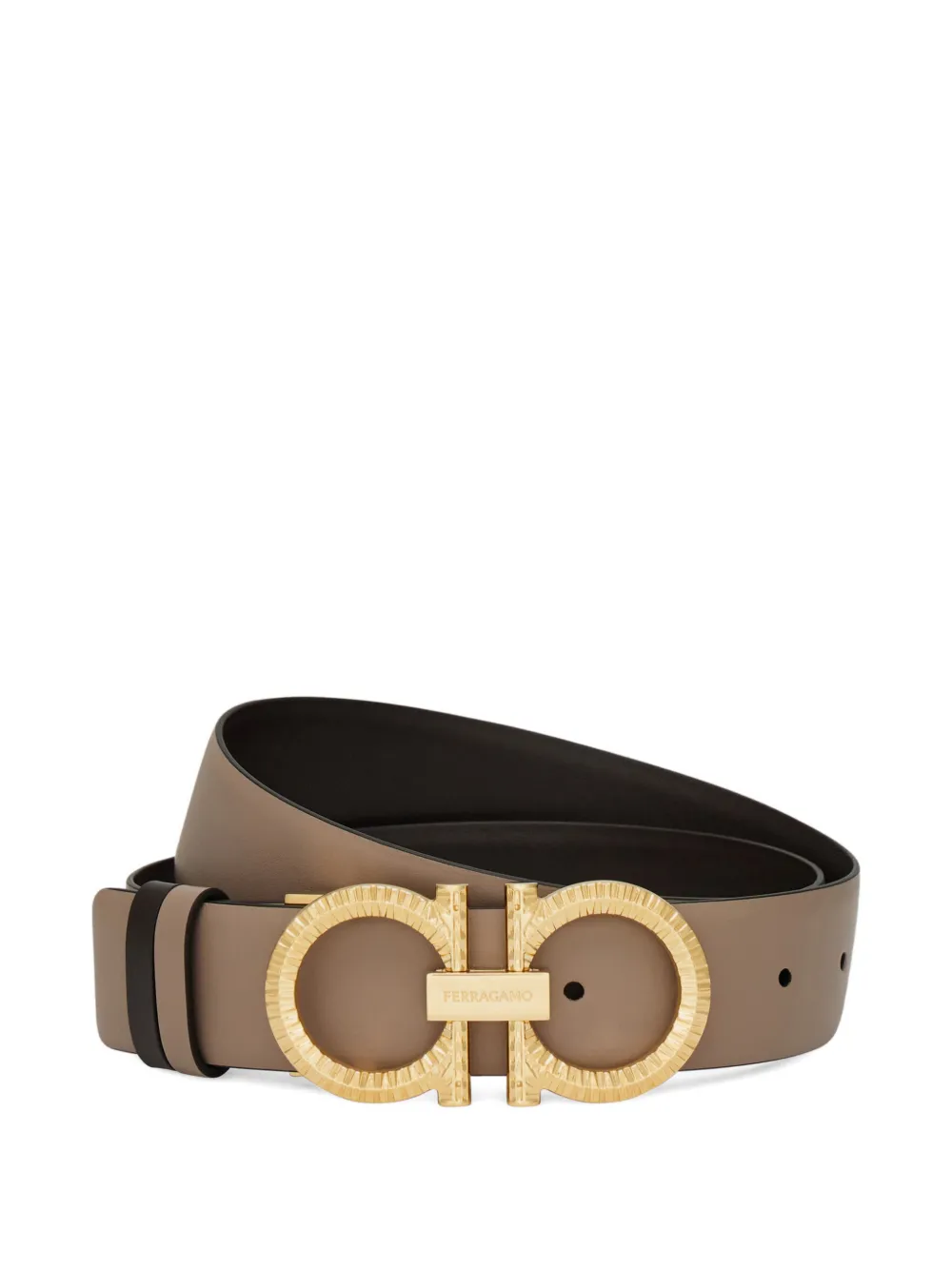 Ferragamo knurled-Gancini reversible and adjustable belt - Brown