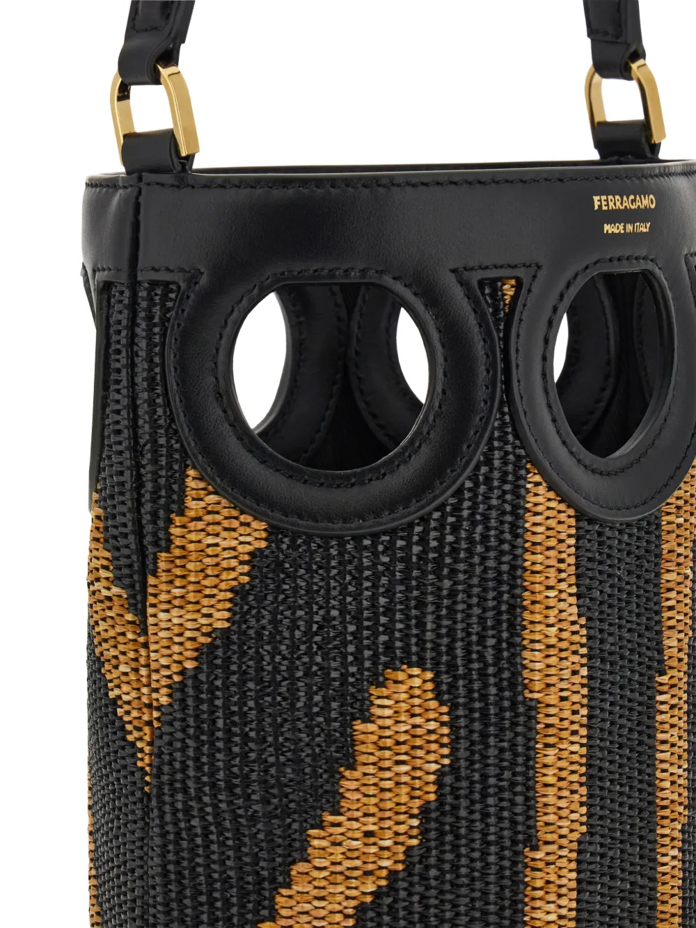 Ferragamo Gancini Outline bucket-tas (XS) Zwart