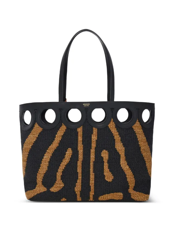 Ferragamo Gancini Outline Tote Bag (L) in Black