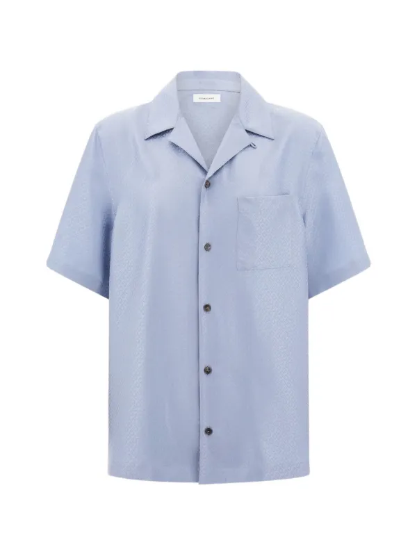 Ferragamo Short-sleeve Silk Shirt in Blue