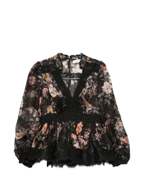 ZIMMERMANN Carousel floral-print lace-trim blouse