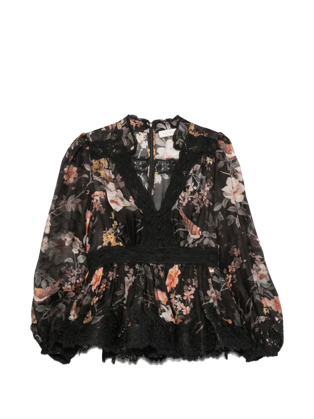 ZIMMERMANN Carousel floral-print lace-trim blouse - Nero