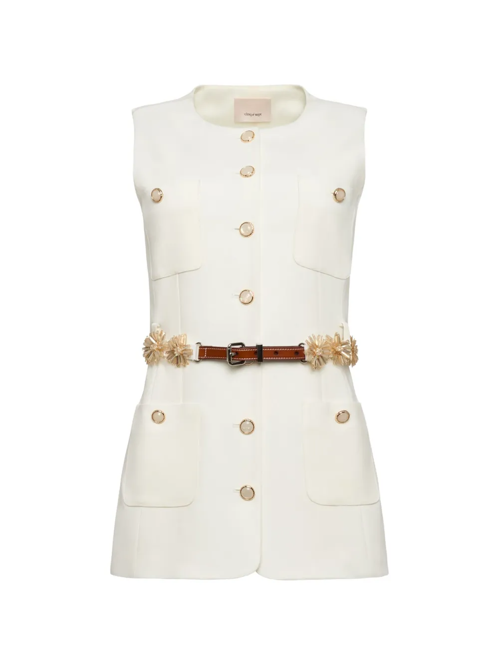 Cinq A Sept embellished belted vest - Nude