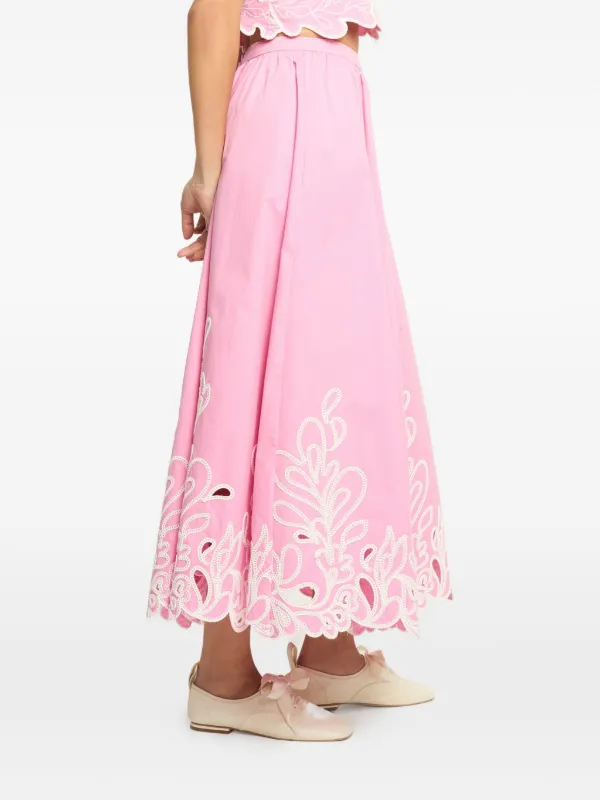 Cinq A Sept Espe Pailey Bloom Embroidered Flared Skirt | Pink