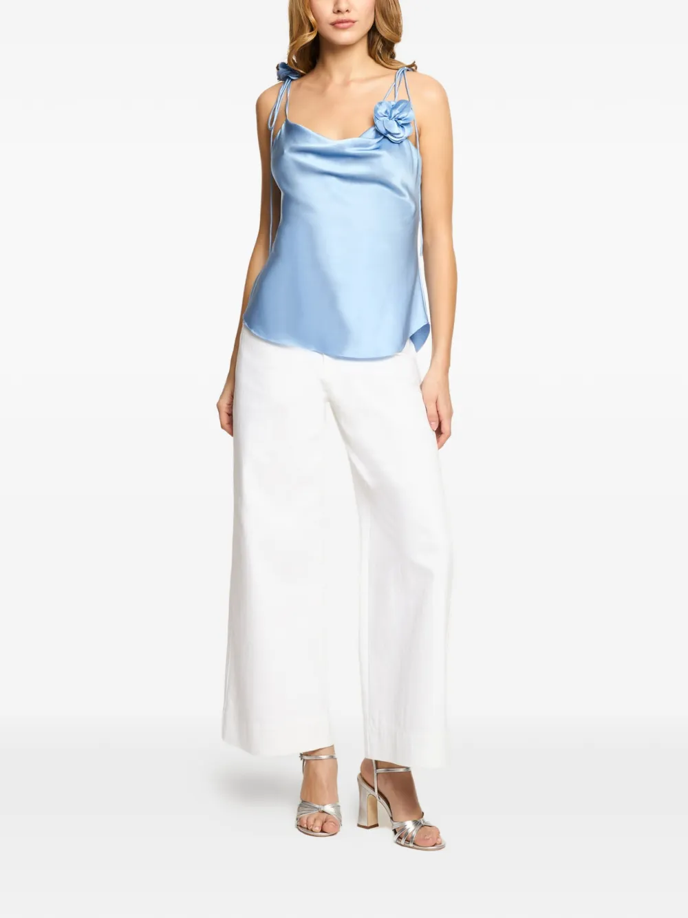 Cinq A Sept Marta blouse met bloemapplicatie en col Blauw