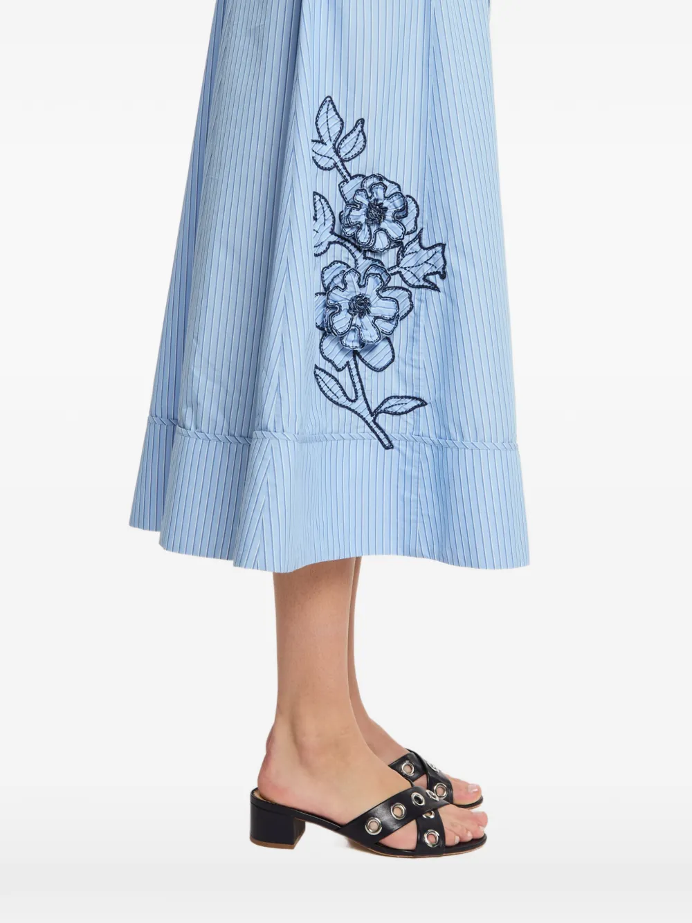 Cinq A Sept Callie gestreepte jurk met geborduurde bloemen Blauw