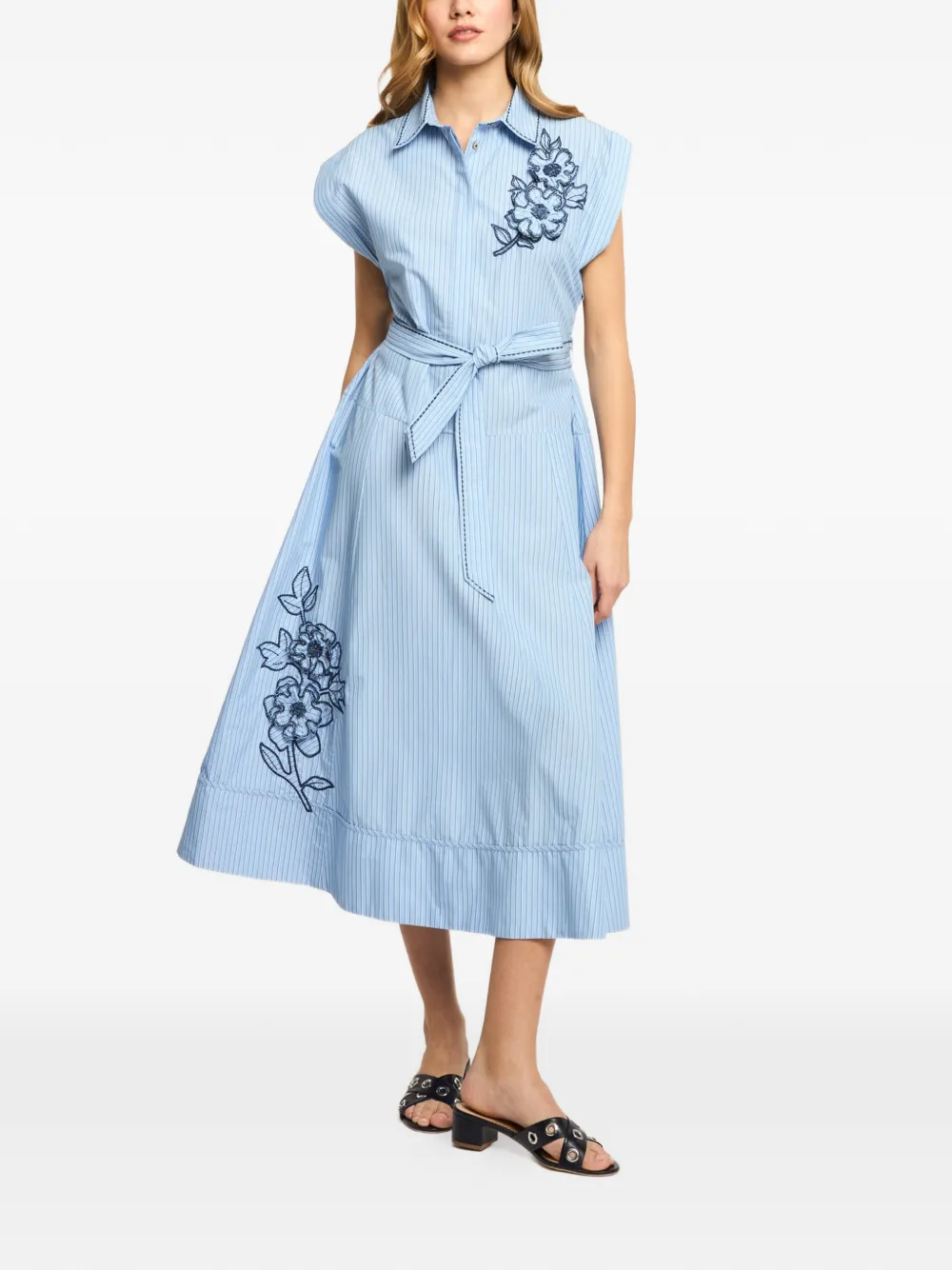 Cinq A Sept Callie gestreepte jurk met geborduurde bloemen Blauw