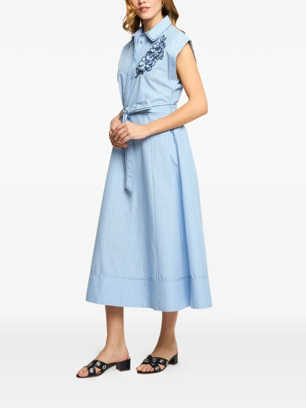 Cinq A Sept Callie gestreepte jurk met geborduurde bloemen Blauw
