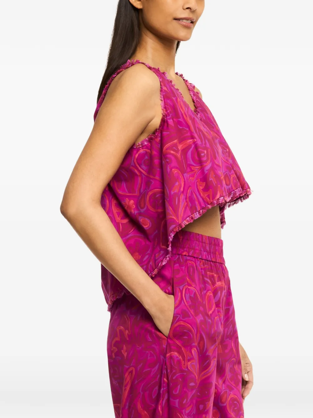 Cinq A Sept Ibbie Bloom blouse met paisley-print en franje Roze