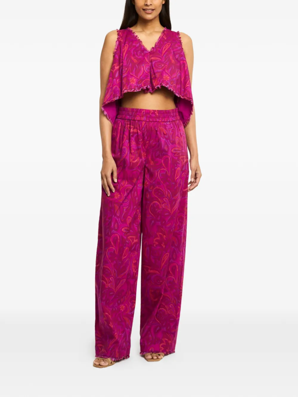 Cinq A Sept Ibbie Bloom blouse met paisley-print en franje Roze