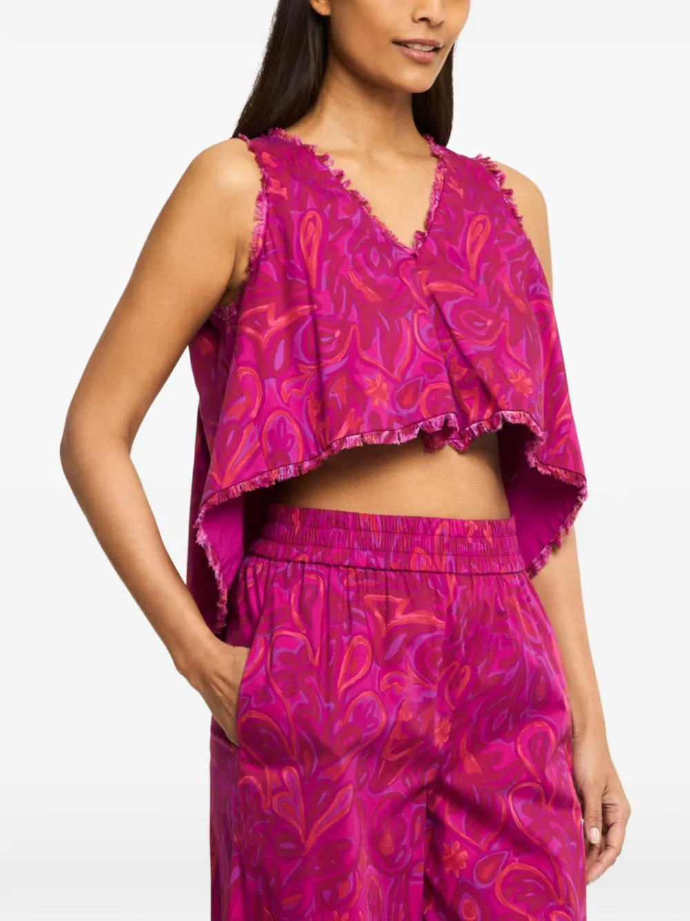 Cinq A Sept Ibbie Bloom blouse met paisley-print en franje Roze