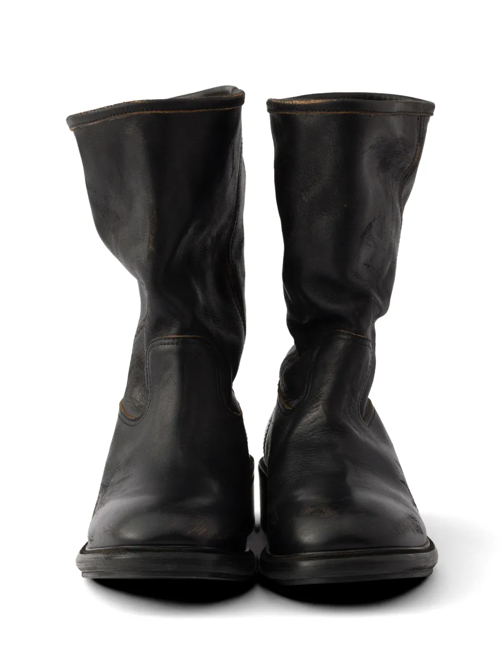 Prada Vintage-effect leather boots Zwart