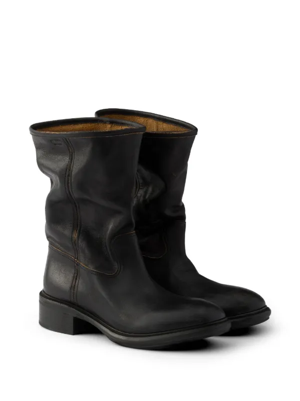 Prada vintage-effect Leather Boots | Black | FARFETCH