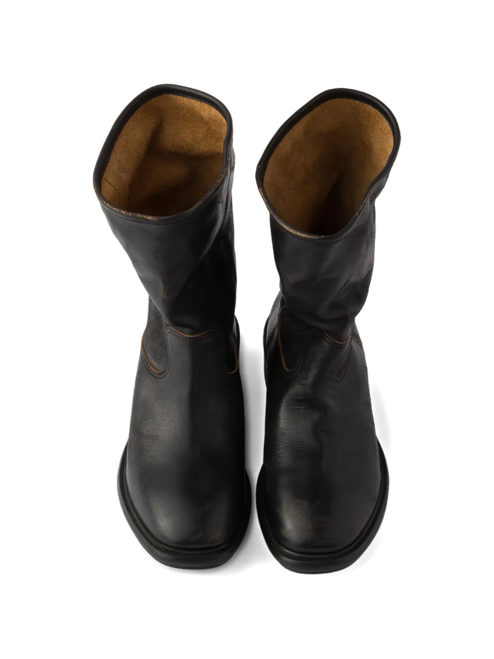 Prada Vintage-effect leather boots Zwart