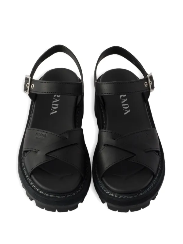 Prada レザー サンダル | ブラック | FARFETCH JP