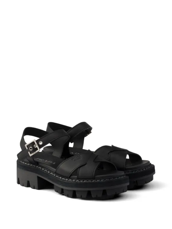 PRADA プラダ レザーサンダル ブラック Prada レザー サンダル | ブラック | FARFETCH JP