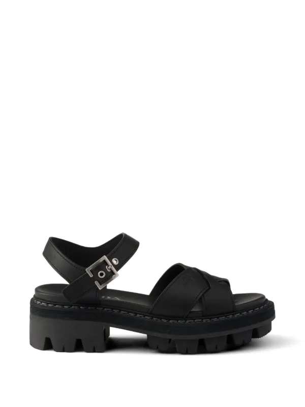 PRADA プラダ レザーサンダル ブラック Prada レザー サンダル | ブラック | FARFETCH JP