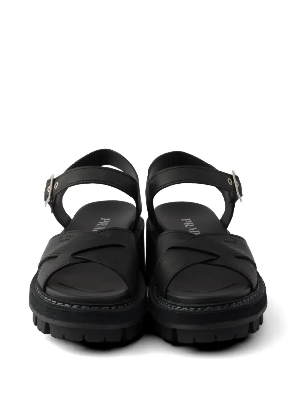 Prada レザー サンダル | ブラック | FARFETCH JP