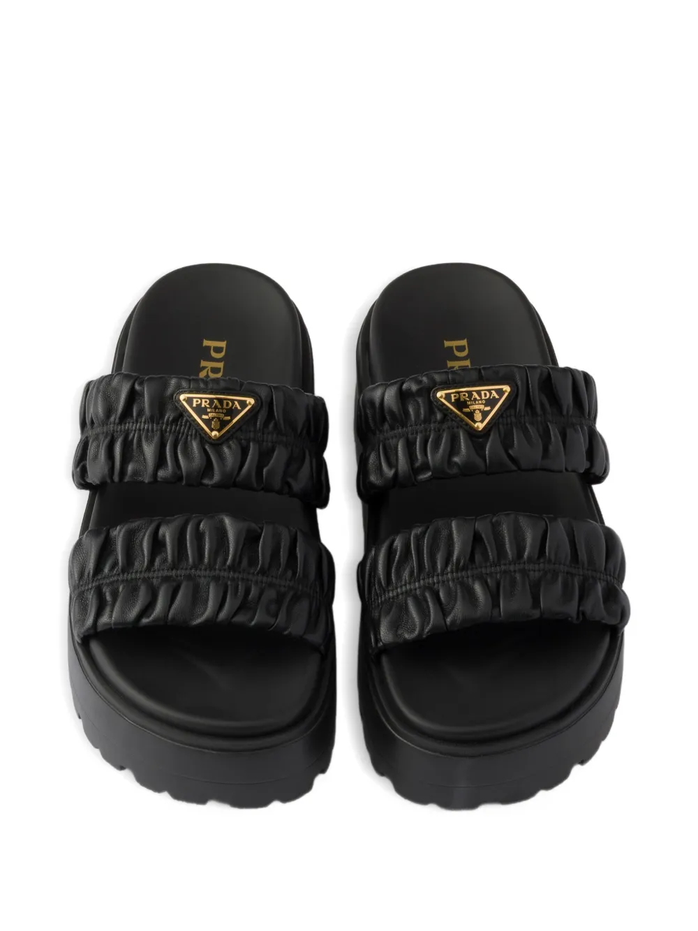 Prada Matelassé nappa leather flatform slides Zwart