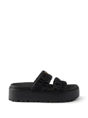 Miu Miu Matelassé Leather Sandals | Black | FARFETCH OM