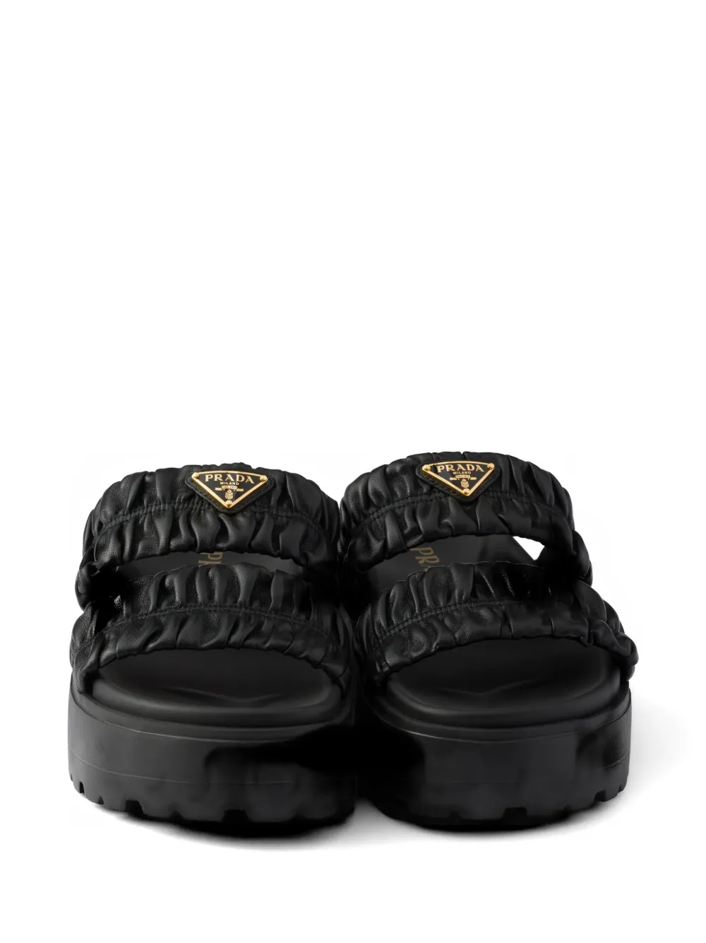 Prada Matelassé nappa leather flatform slides Zwart