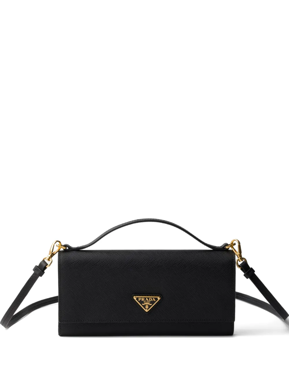 Prada Saffiano-leather wallet with shoulder strap - Nero