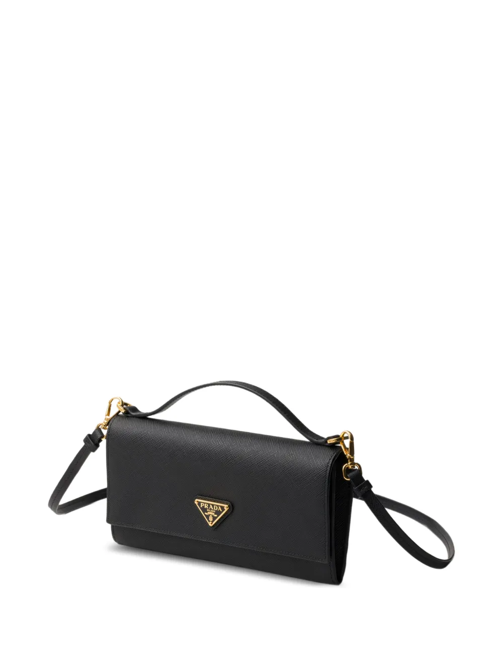 Prada Saffiano leren portemonnee met schouderband Zwart