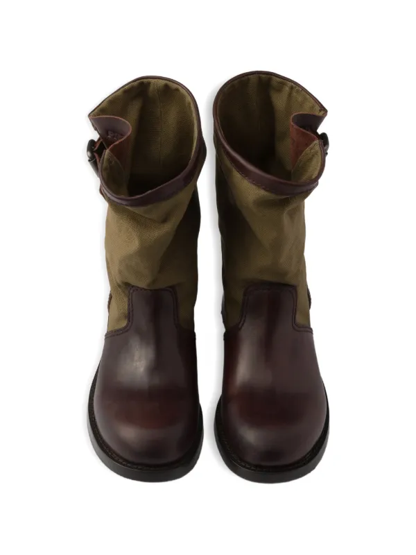 【箱付き】Prada Leather Boots Prada Leather And Canvas Boots | Brown | FARFETCH ZA