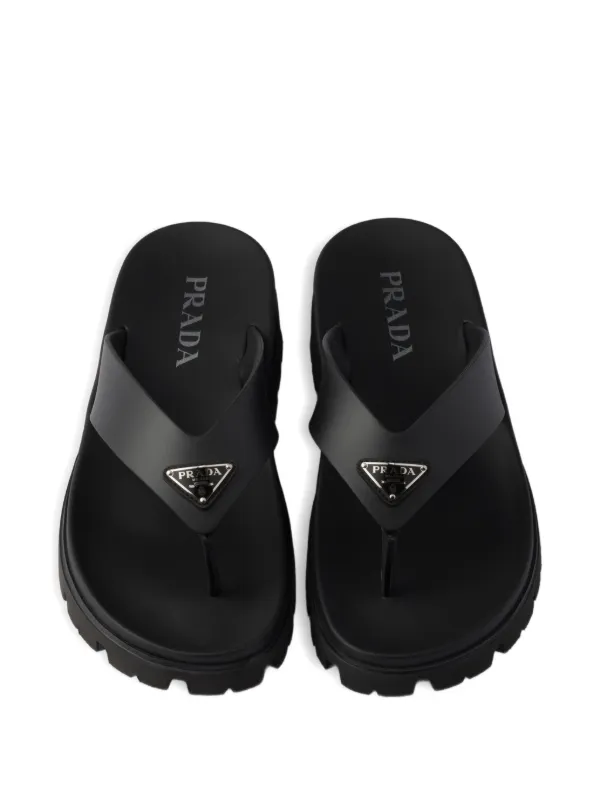 Prada Rubber Thong Sandals | Black | FARFETCH