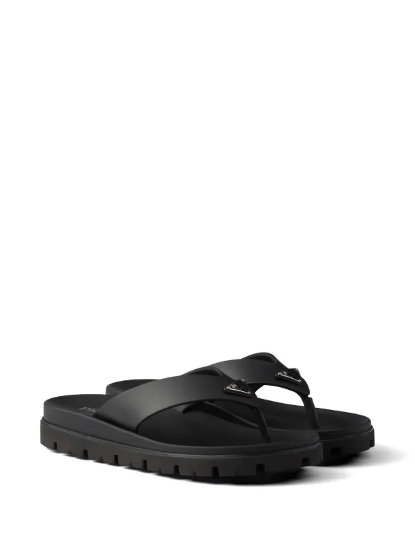 Prada Rubber Thong Sandals | Black | FARFETCH