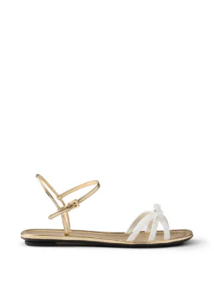 Prada Flat Metallic Leather Sandals | Gold | FARFETCH