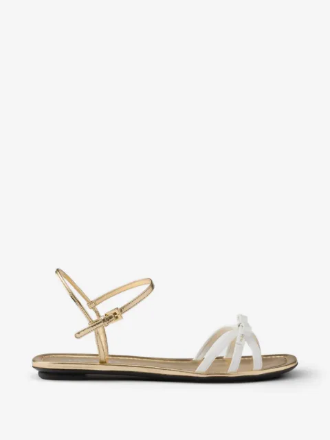 Prada flat patent and metallic leather sandals