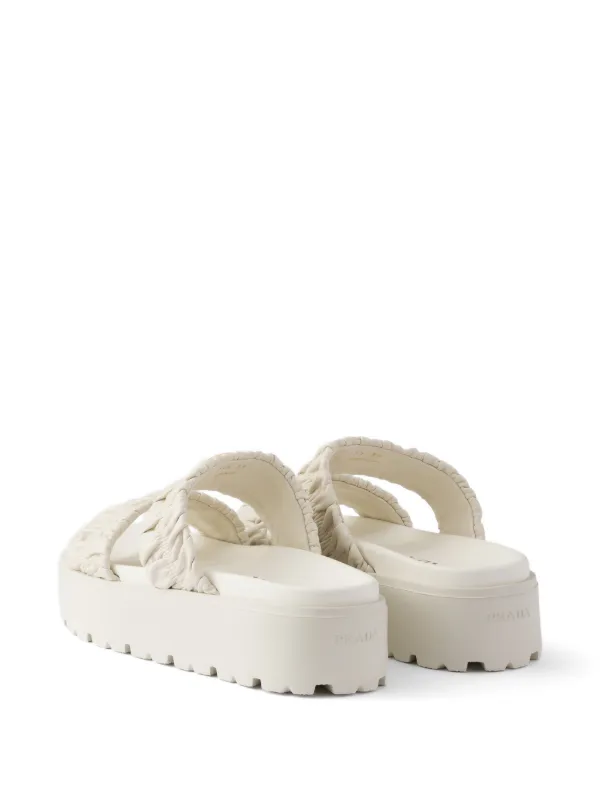 Prada Matelassé Nappa Leather Flatform Slides | Neutrals | FARFETCH