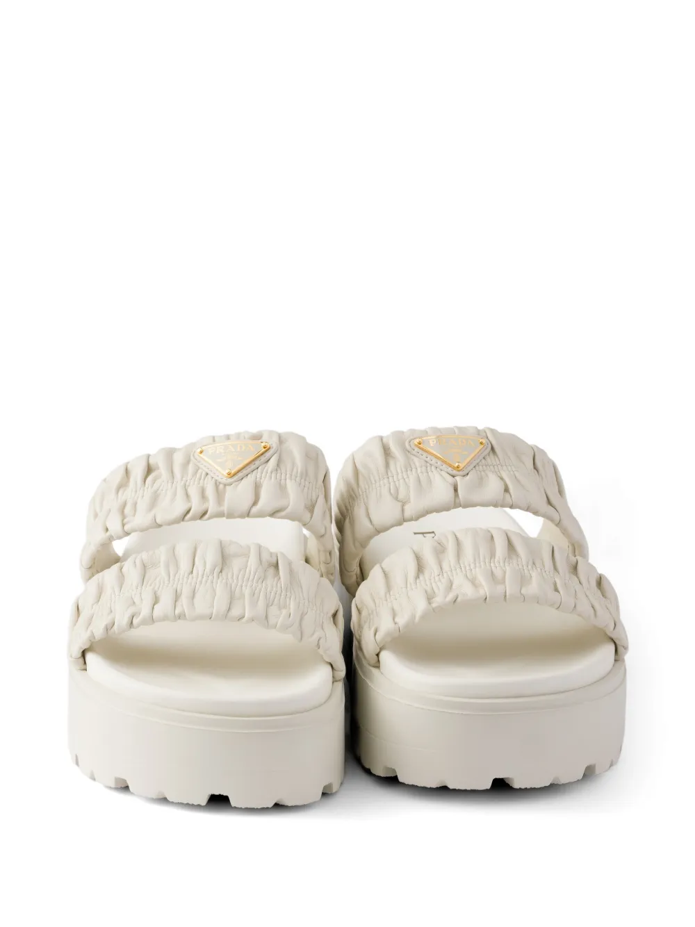 Prada Matelassé nappa leather flatform slides Beige