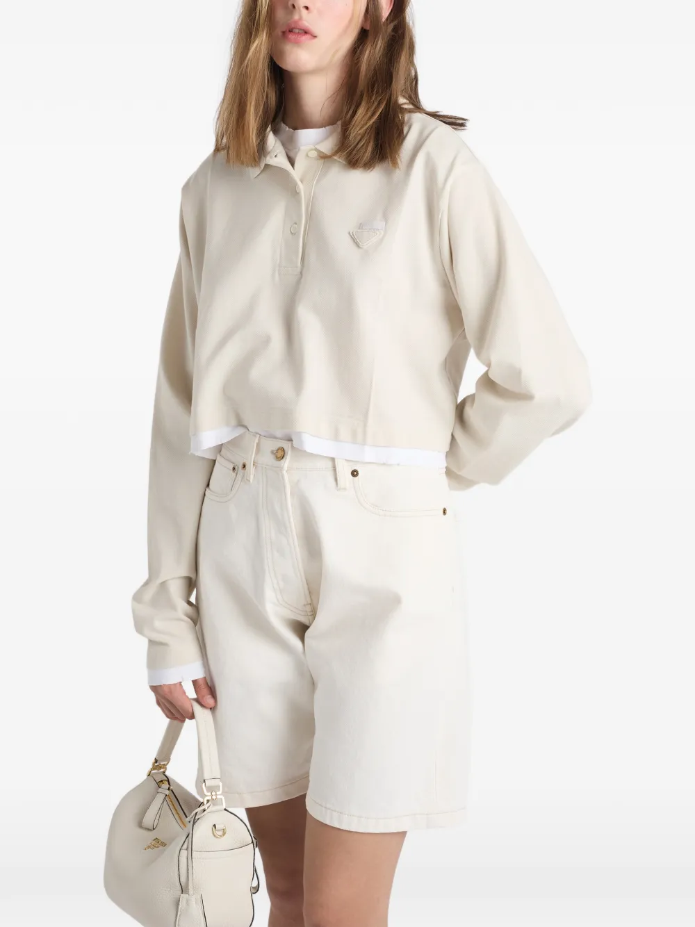 Prada Piqué jersey poloshirt met lange mouwen Beige