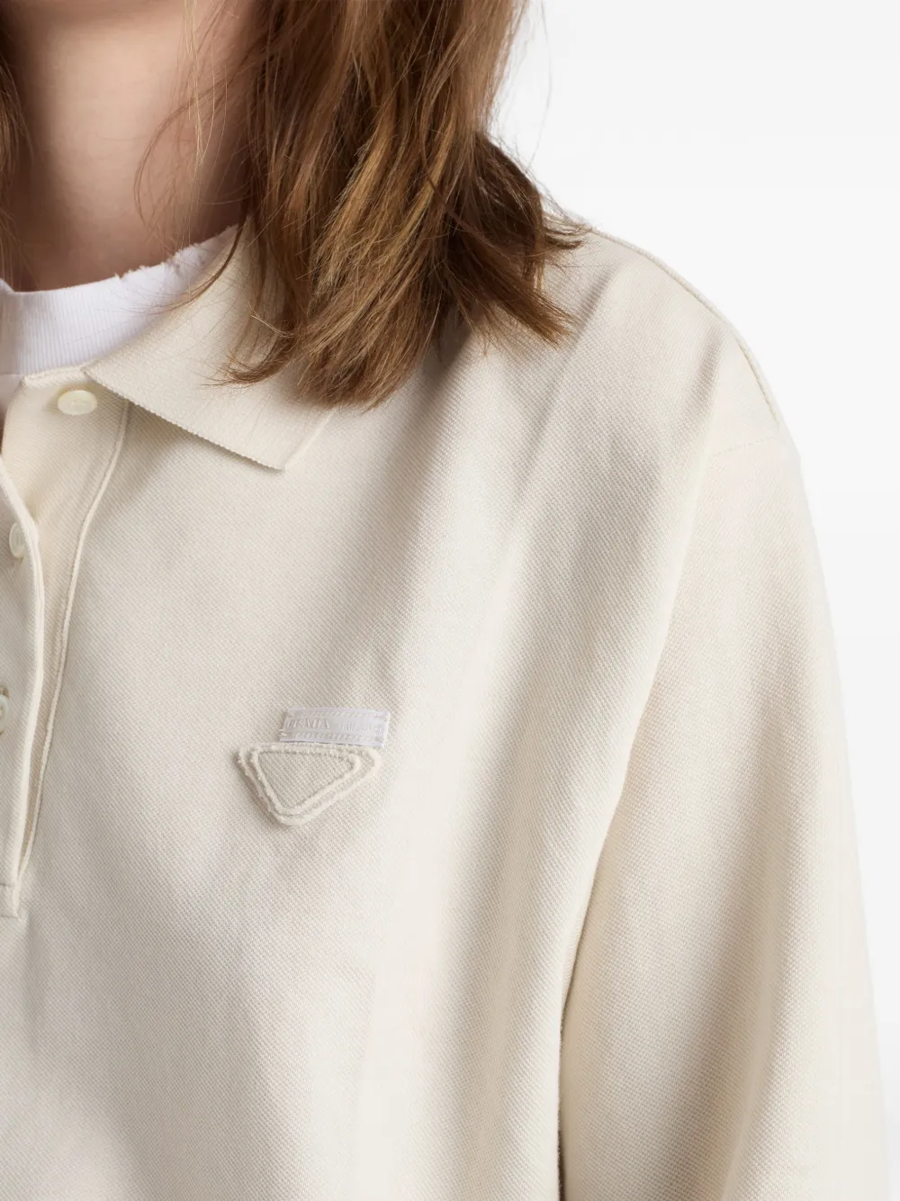 Prada Piqué jersey poloshirt met lange mouwen Beige