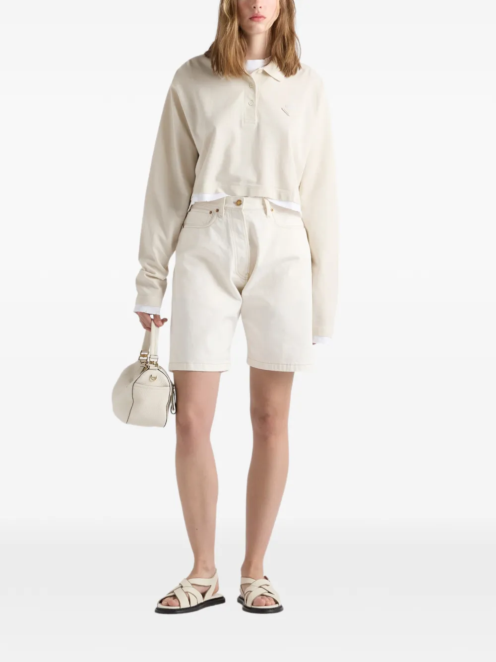 Prada Piqué jersey poloshirt met lange mouwen Beige