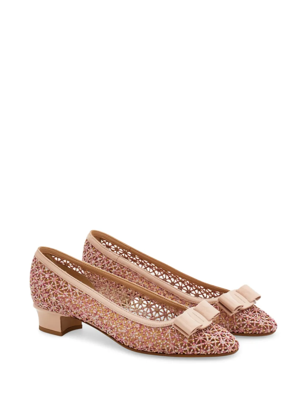 Ferragamo Macramé Vara bow pumps Roze