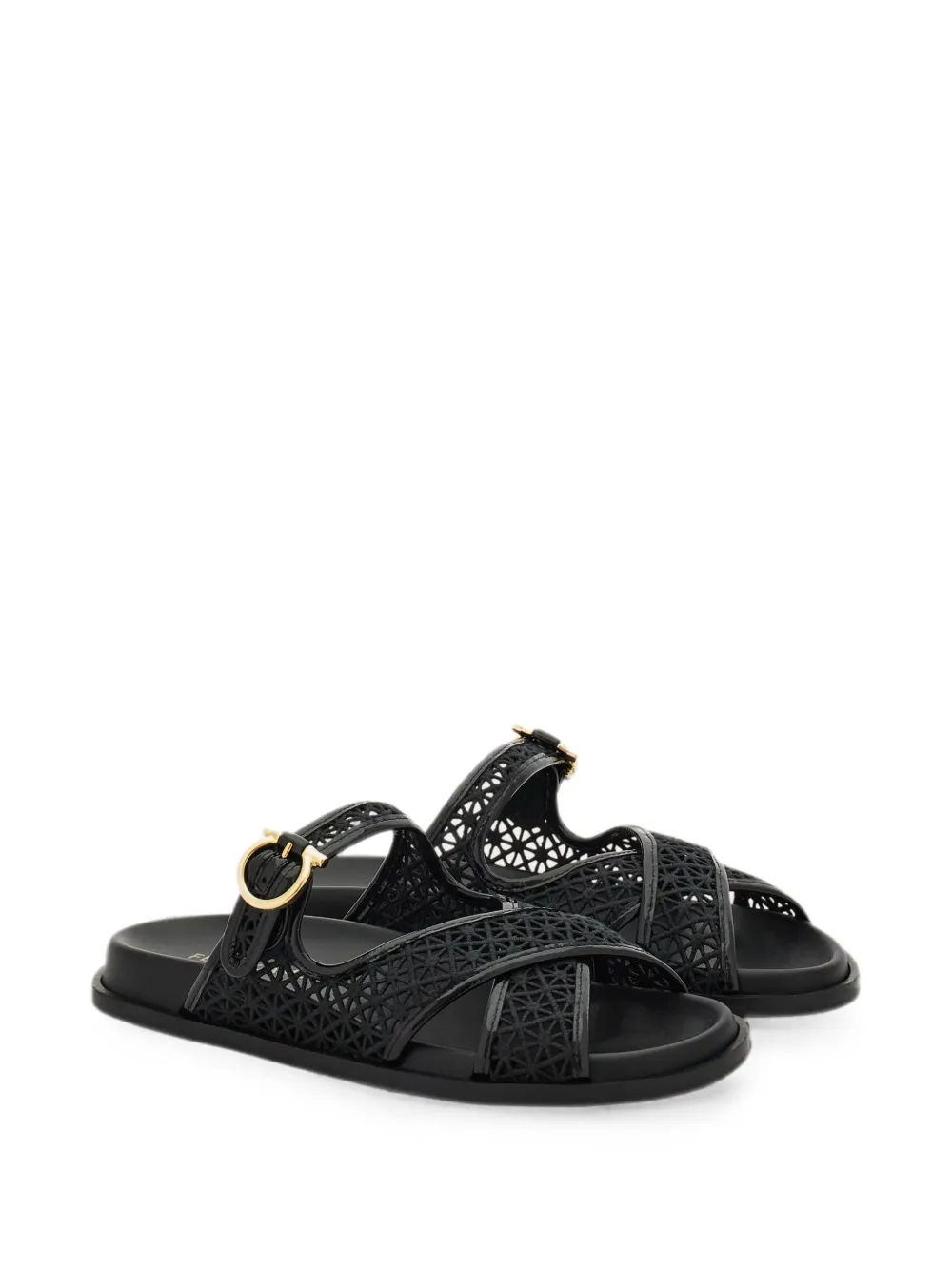 Ferragamo Gancini slippers met gesp en gekruiste bandjes Zwart