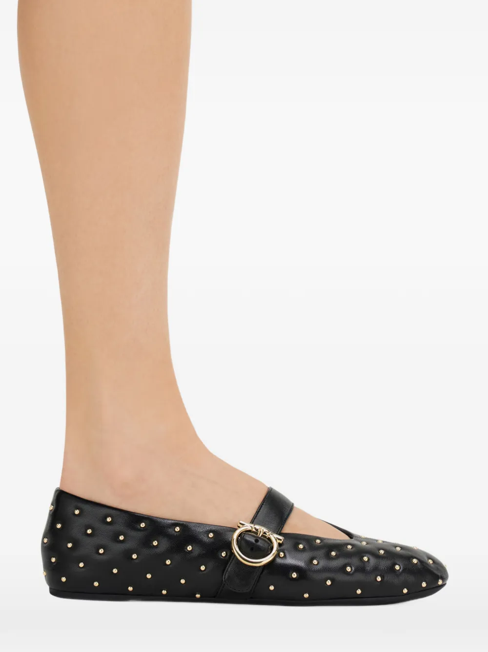 Ferragamo Gancini ballerina's met gesp en studs Zwart